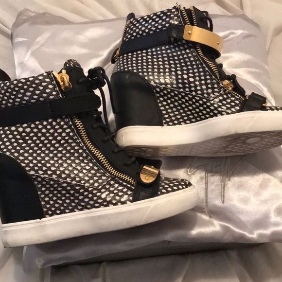 Giuseppe Zanotti Black and white Croc Embossed Wedge Sneaker heels - Picture 2 of 5